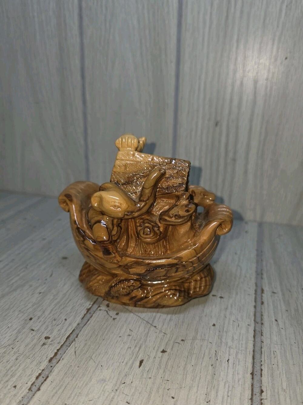Vtg Holy Land Bethlehem Noah's Ark Olive Wood Hand Carved Figure Religious